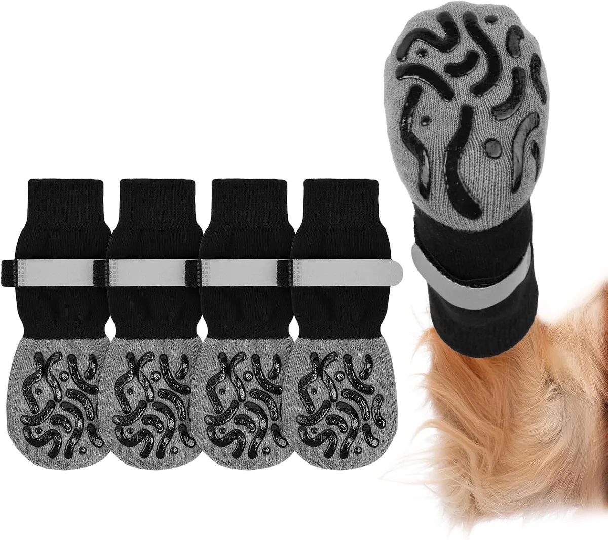 Adiwo 2 Pares Calcetines Antideslizantes para Perros, con Velcro Ajustable, Protector de Patas con Correas Reflectantes, Evita Lamer y Rayones en el Suelo (M)