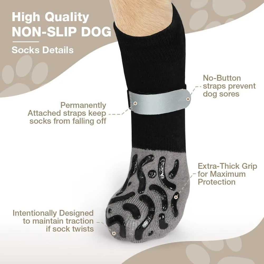 Adiwo 2 Pares Calcetines Antideslizantes para Perros, con Velcro Ajustable, Protector de Patas con Correas Reflectantes, Evita Lamer y Rayones en el Suelo (M) foto 5