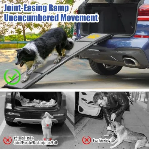 BACOENG 180cm Rampa para Perros Coche Plegable, Rampa portátil para Perros Grandes con Alfombra Antideslizante, Disponible para camión, Coche, SUV, Soporta hasta 110 KG foto 4