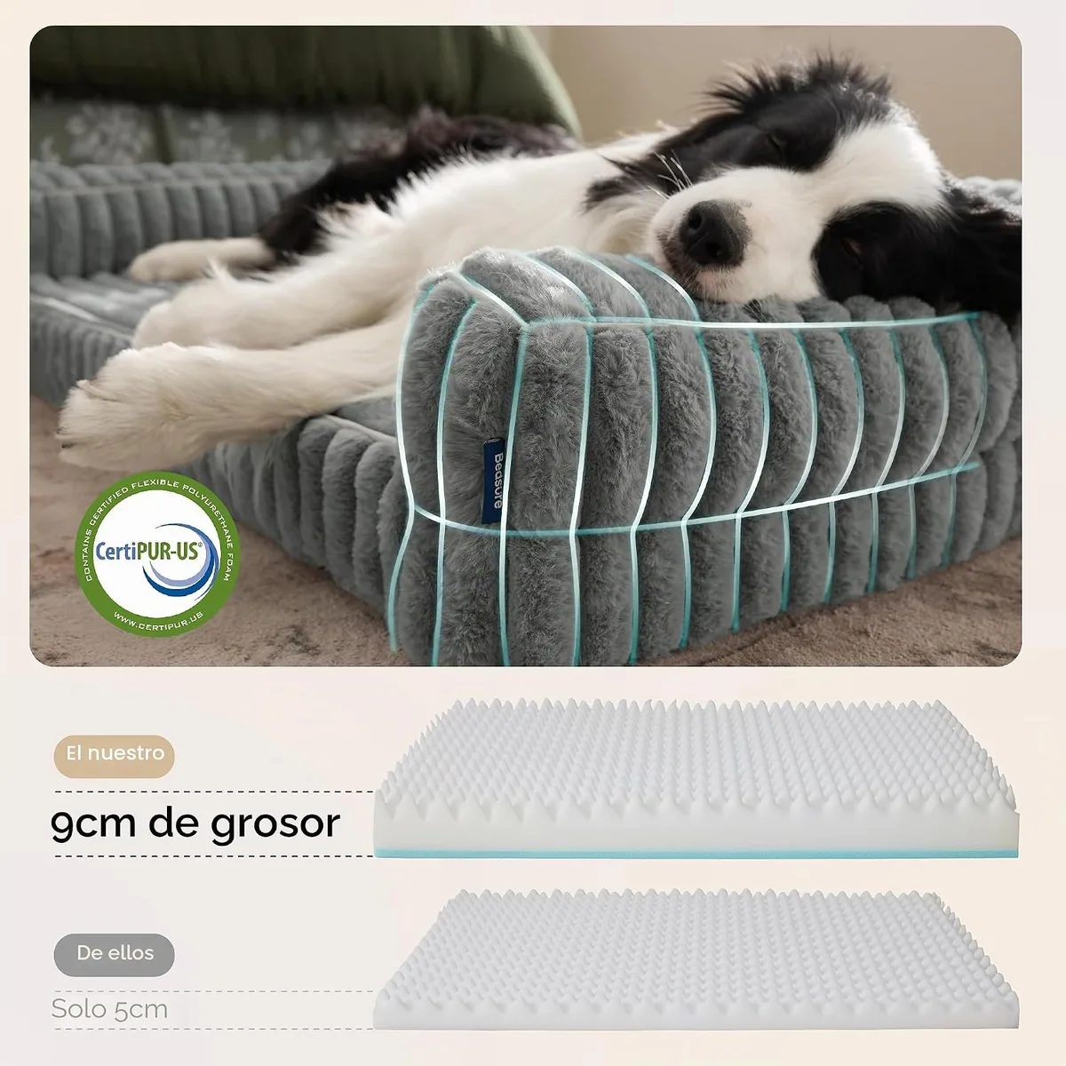 Bedsure Cama Perro Ortopédica Lavable Grandes Sofá Perro, 89x64cm, Gris | Sofá para Perros de Espuma Viscoelástica, Forro Impermeable, Funda Exterior Lavable a Máquina y Base Antideslizante foto 2