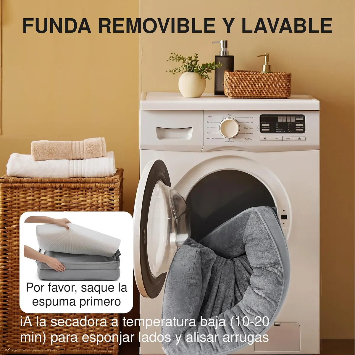 Bedsure Sofá Cama Ortopédica Lavable para Perros Grandes, 89x63cm, Gris | Sofá suave de franela con espuma ortopédica tipo huevera, forro impermeable, funda lavable a máquina y base antideslizante foto 4