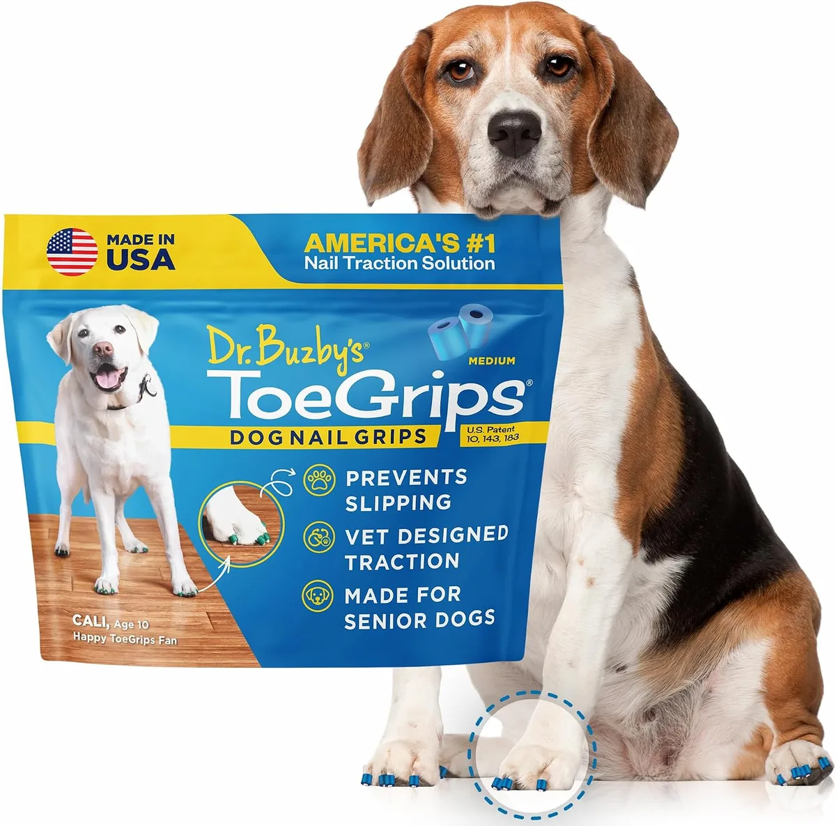 Dr. Buzby's ToeGrips - Agarres para Uñas de Perro, Tracción Instantánea en Suelos de Madera/Madera Dura, Alivio Antideslizante para Perros Mayores, Talla M