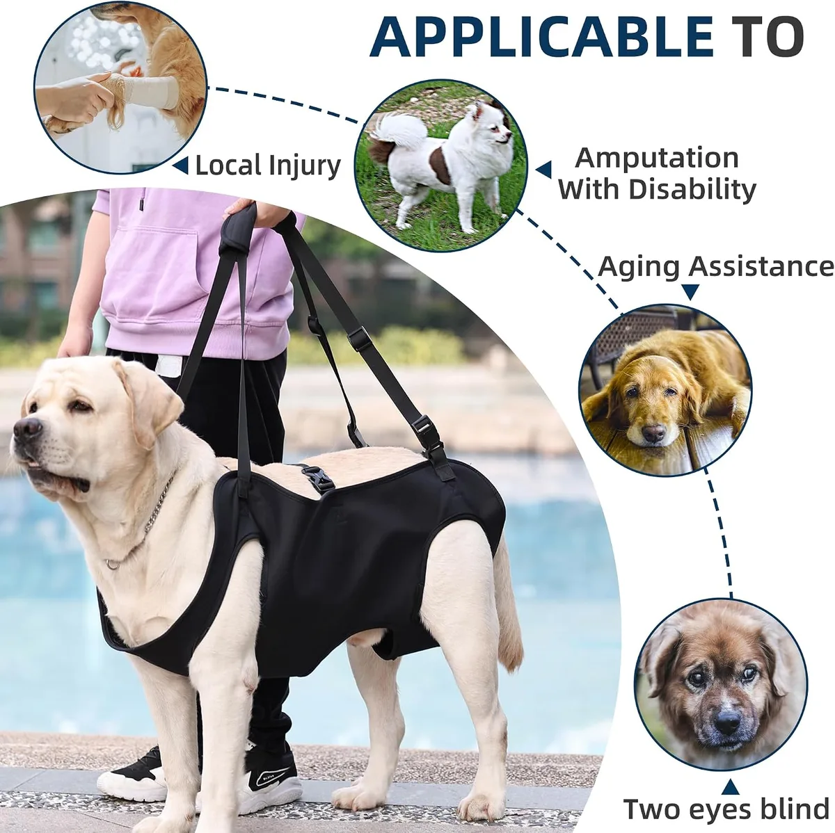 Duuclume Arnés de Elevación para Perros, Mochila de Emergencia Portador de Cabestrillo para Soporte de Patas de Mascotas y Rehabilitación, Correas de Elevación Ajustables foto 2