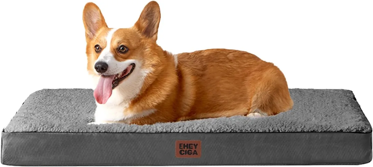 EHEYCIGA Cama Perros Grande Ortopédica, 89x58x9cm, Gris | Colchon Perro con Espuma De Caja De Huevos, Colchoneta Perro Lavable para Jaula, Dog Bed