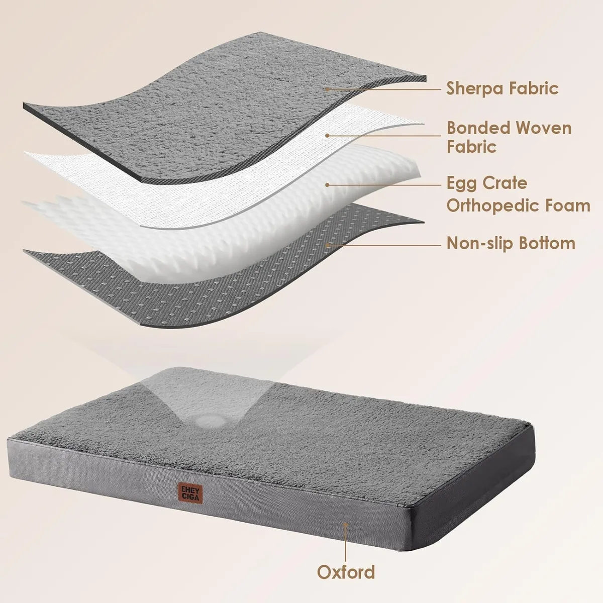 EHEYCIGA Cama Perros Grande Ortopédica, 89x58x9cm, Gris | Colchon Perro con Espuma De Caja De Huevos, Colchoneta Perro Lavable para Jaula, Dog Bed foto 2