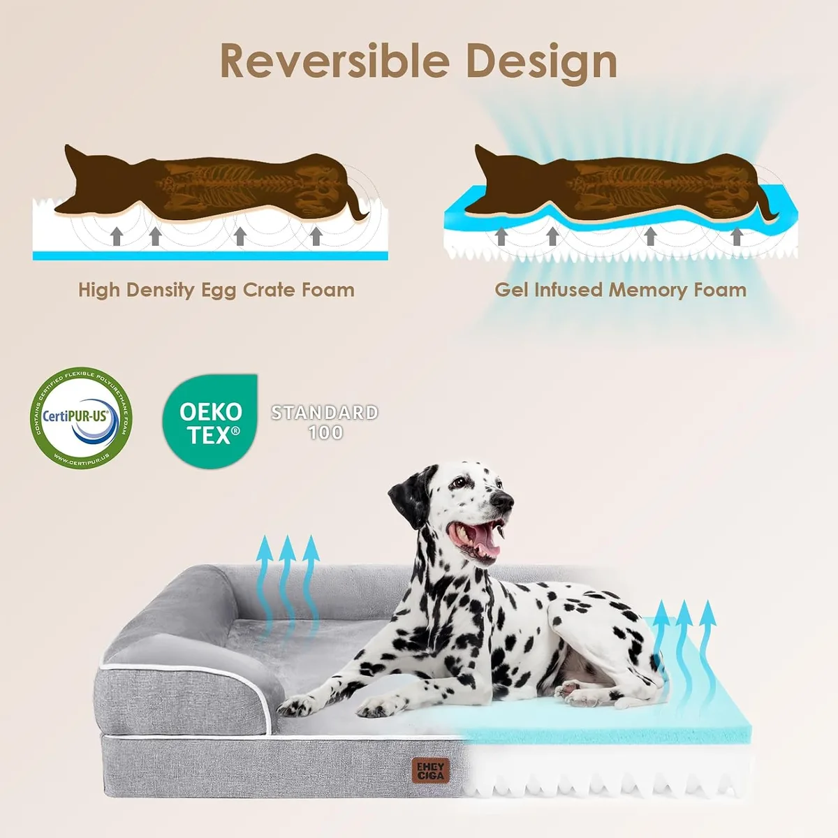 EHEYCIGA Cama Perro Extra Grande 112x81x16cm, Colchon Perro Impermeable Lavable con Espuma Viscoelástica, Sofá Perro Ortopedica Desmontable, Gris foto 1