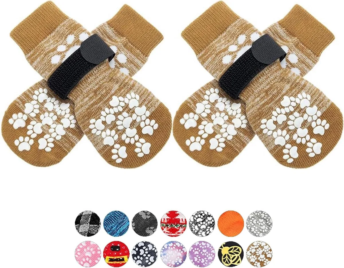 EXPAWLORER Calcetines para Perros con Agarres, Antideslizantes de Doble Cara para Suelos de Madera Dura, Ajustables con Tracción Adicional para Perros Pequeños, Medianos y Grandes