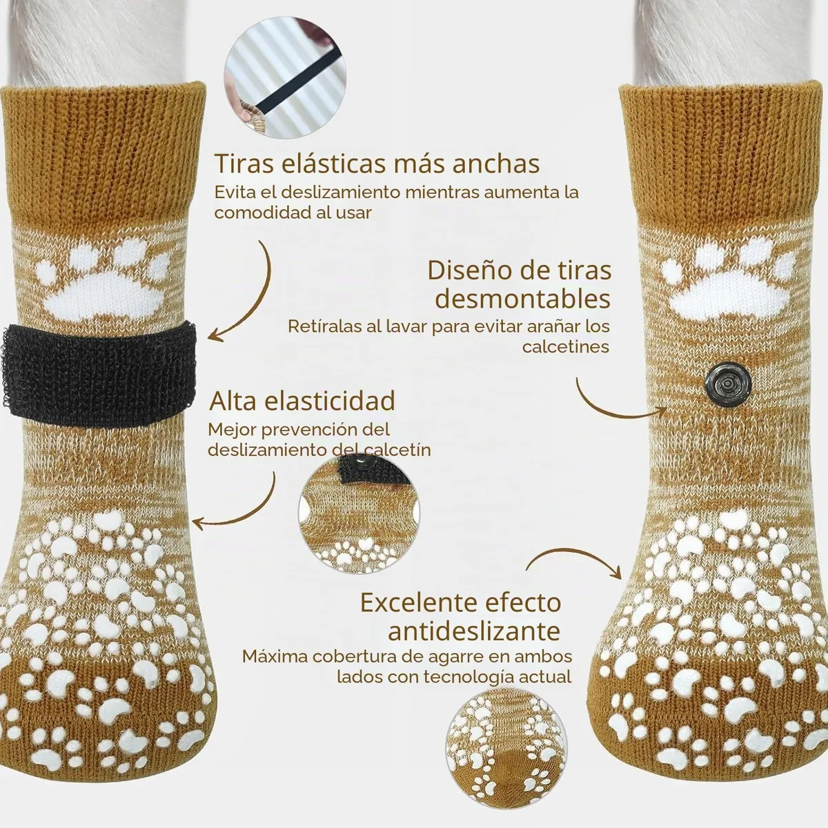 EXPAWLORER Calcetines para Perros con Agarres, Antideslizantes de Doble Cara para Suelos de Madera Dura, Ajustables con Tracción Adicional para Perros Pequeños, Medianos y Grandes foto 1
