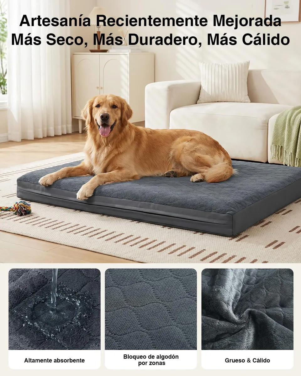 Favodormir Cama Perro Grande XL-119x73x9Cm, Colchón Impermeable para Perros | Una Cara de Piel Sintética, Cama Bifaz Ortopédica para Perros, Forro Impermeable, Extraíble y Lavable, Gris foto 2
