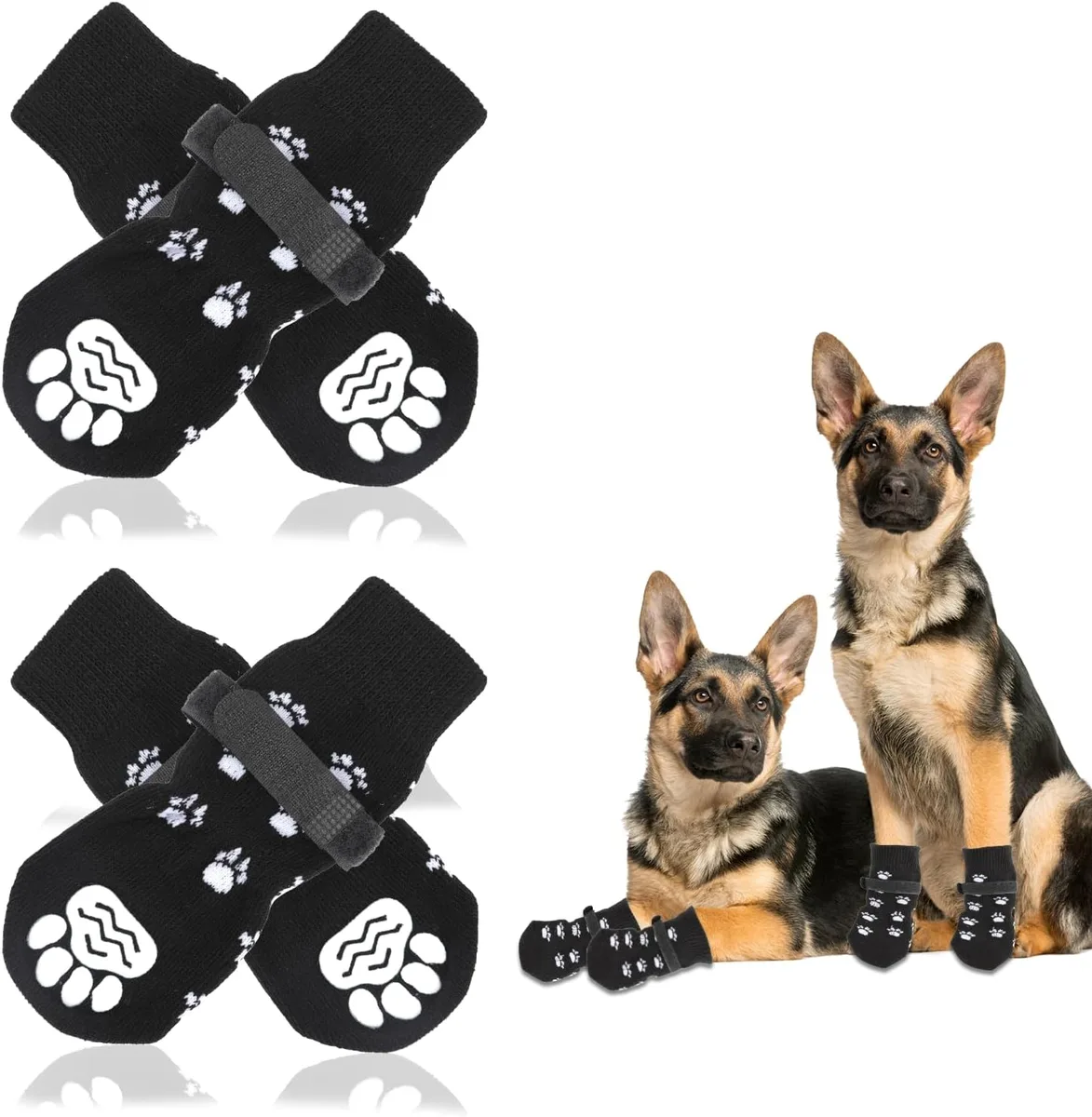JINSIHU 4 Piezas Calcetines Protección Dual Antideslizantes Ajustables con Correas M | Calcetines Perros Interiores, Control Tracción, Fácil Colocación, Transpirable foto 6