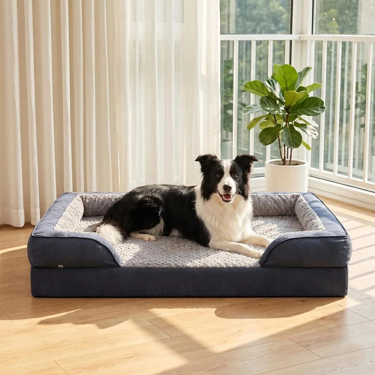 JOEJOY Cama Ortopédica para Perros Grandes XL, Sofá de Espuma Viscoelástica en Forma de Huevo 89x64x17 cm, Funda Extraíble y Lavable, Base Antideslizante con Forro Impermeable, Gris Oscuro