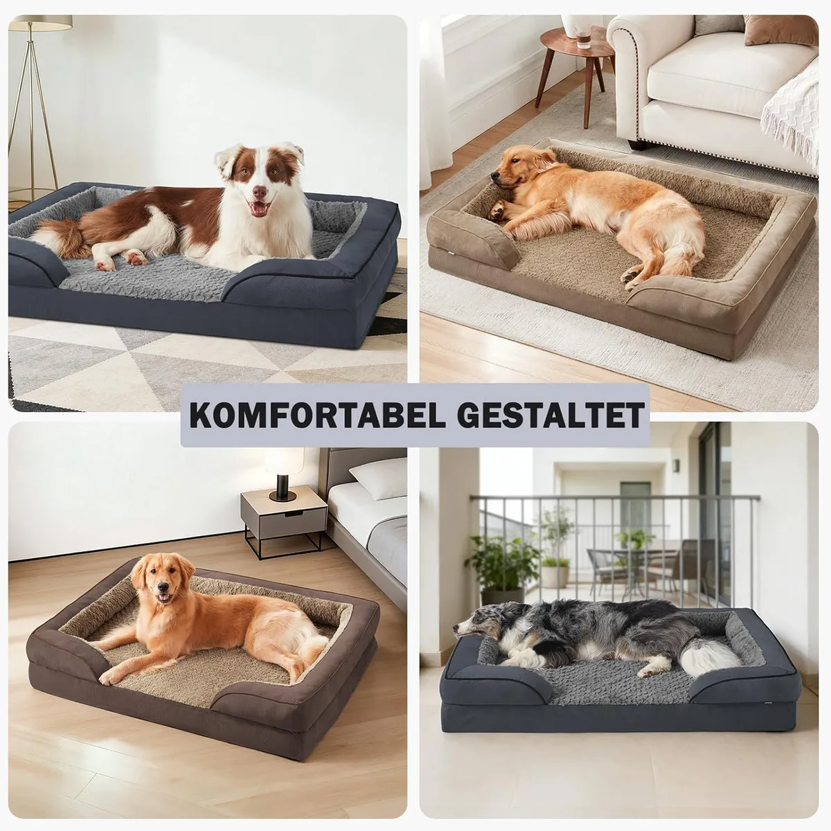 JOEJOY Cama Ortopédica para Perros Grandes XL, Sofá de Espuma Viscoelástica en Forma de Huevo 89x64x17 cm, Funda Extraíble y Lavable, Base Antideslizante con Forro Impermeable, Gris Oscuro foto 4