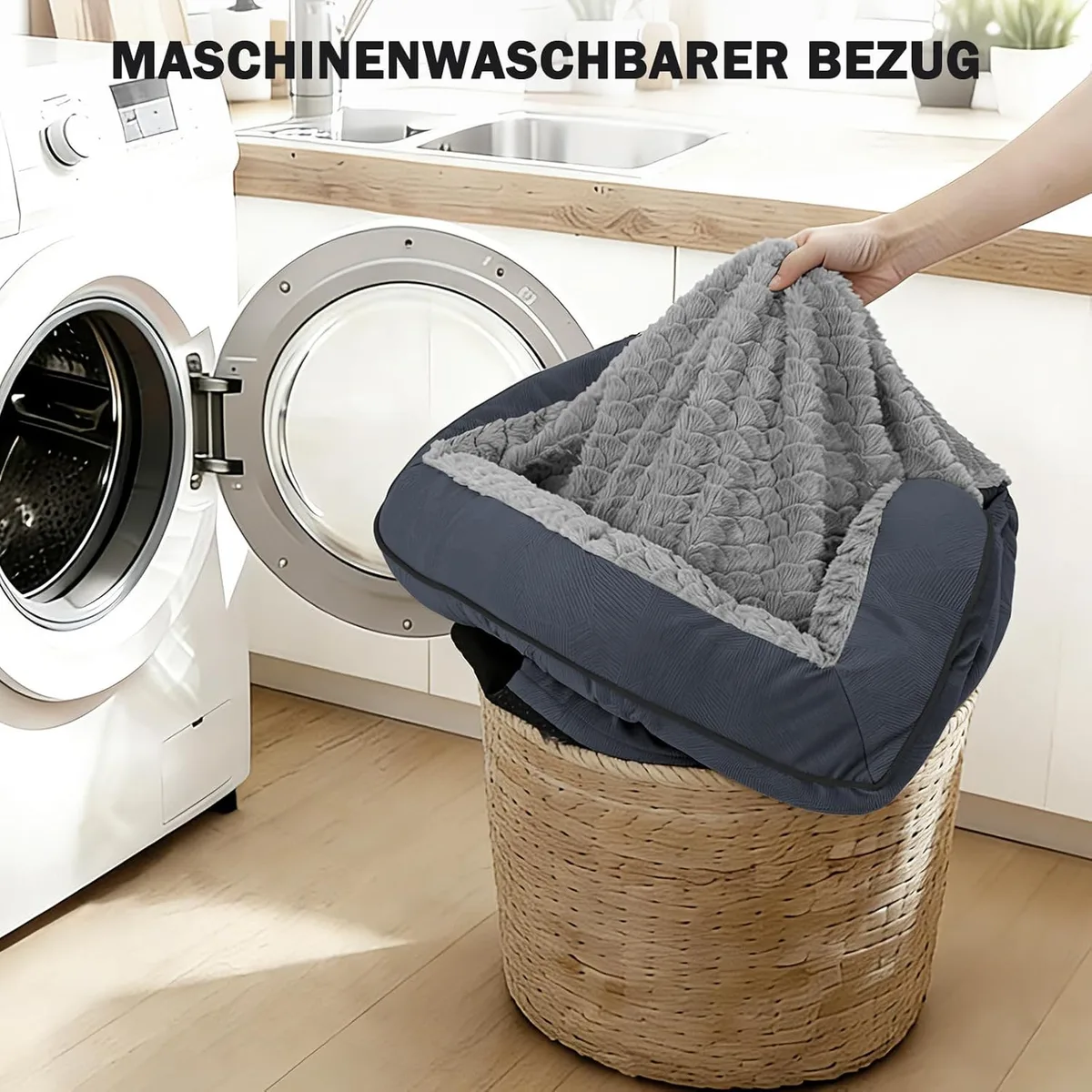 JOEJOY Cama Ortopédica para Perros Grandes XL, Sofá de Espuma Viscoelástica en Forma de Huevo 89x64x17 cm, Funda Extraíble y Lavable, Base Antideslizante con Forro Impermeable, Gris Oscuro foto 7