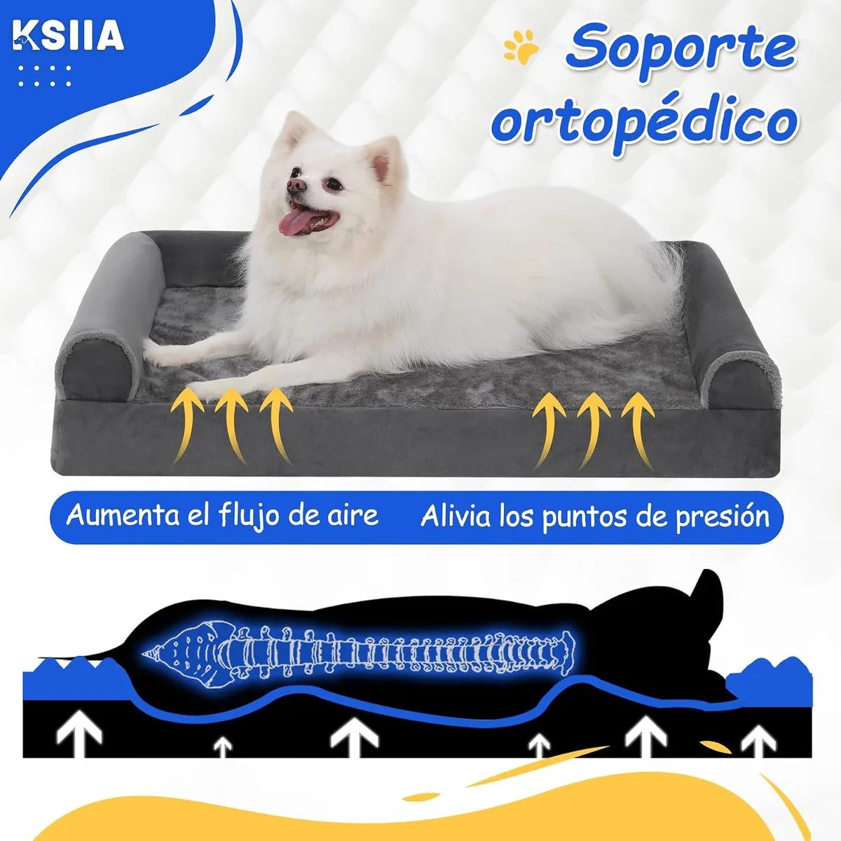 KSIIA Cama para Perros Ortopédica Cama Perros Medianos, M Gris 75x47x16cm | Sofá para perros en peluche corto ártico, ortopédico para articulaciones, 3 bordes elevados, lavable y desenfundable foto 1
