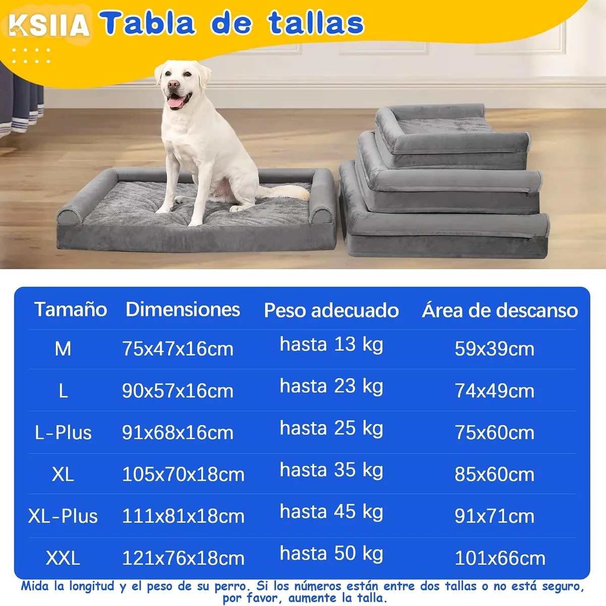 KSIIA Cama para Perros Ortopédica Cama Perros Medianos, M Gris 75x47x16cm | Sofá para perros en peluche corto ártico, ortopédico para articulaciones, 3 bordes elevados, lavable y desenfundable foto 3