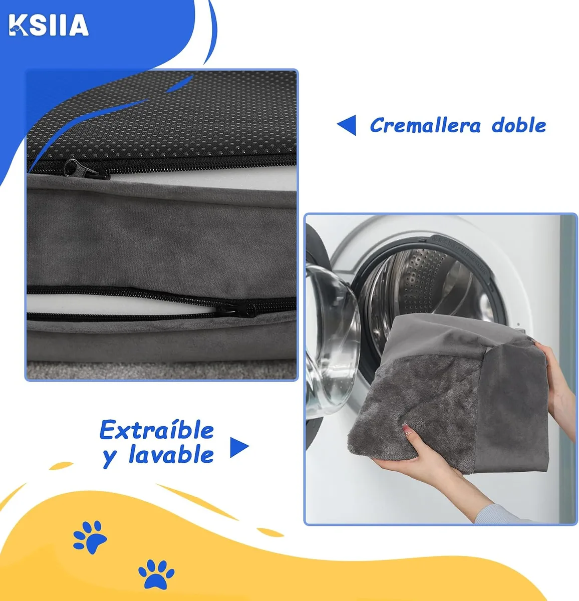 KSIIA Cama para Perros Ortopédica Cama Perros Medianos, M Gris 75x47x16cm | Sofá para perros en peluche corto ártico, ortopédico para articulaciones, 3 bordes elevados, lavable y desenfundable foto 5