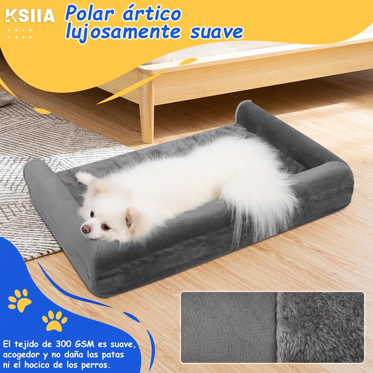 KSIIA Cama para Perros Ortopédica Cama Perros Medianos, M Gris 75x47x16cm | Sofá para perros en peluche corto ártico, ortopédico para articulaciones, 3 bordes elevados, lavable y desenfundable foto 6