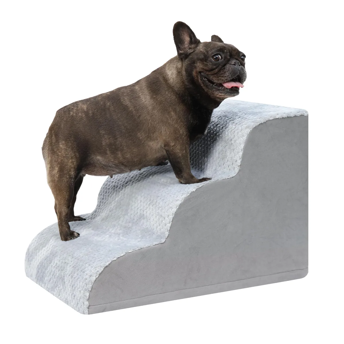 KSIIA Escalera para Perros 3 Escalones para Sofá y Cama, 40x57x40cm, Gris, con Base Antideslizante, para Cachorros y Mascotas Mayores con Funda Desmontable y Lavable