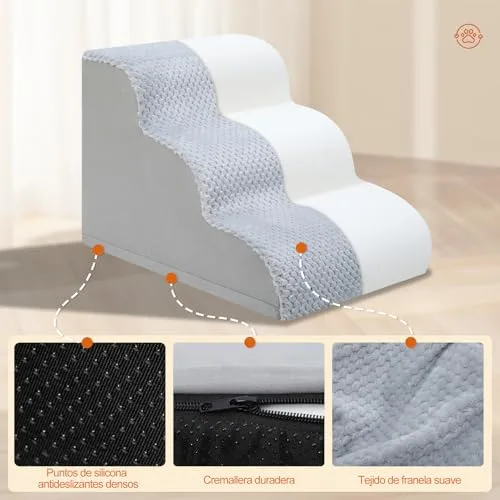 KSIIA Escalera para Perros 3 Escalones para Sofá y Cama, 40x57x40cm, Gris, con Base Antideslizante, para Cachorros y Mascotas Mayores con Funda Desmontable y Lavable foto 2