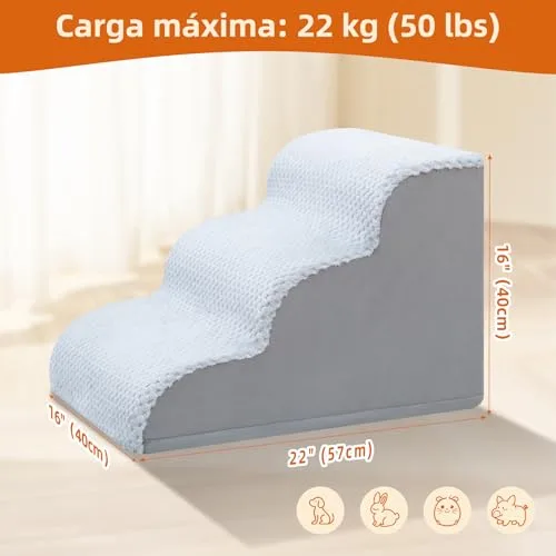 KSIIA Escalera para Perros 3 Escalones para Sofá y Cama, 40x57x40cm, Gris, con Base Antideslizante, para Cachorros y Mascotas Mayores con Funda Desmontable y Lavable foto 3