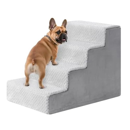 KSIIA Escalera para Perros pequeños, 4 Etapas, rampa para Cama y sofá, Gris, altura de 44 cm, Funda Desmontable y Lavable, Escalera Antideslizante para Gatos y Perros foto 1