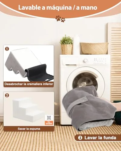 KSIIA Escalera para Perros pequeños, 4 Etapas, rampa para Cama y sofá, Gris, altura de 44 cm, Funda Desmontable y Lavable, Escalera Antideslizante para Gatos y Perros foto 4