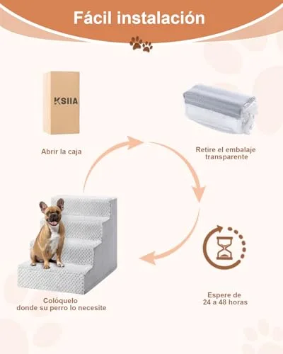 KSIIA Escalera para Perros pequeños, 4 Etapas, rampa para Cama y sofá, Gris, altura de 44 cm, Funda Desmontable y Lavable, Escalera Antideslizante para Gatos y Perros foto 5