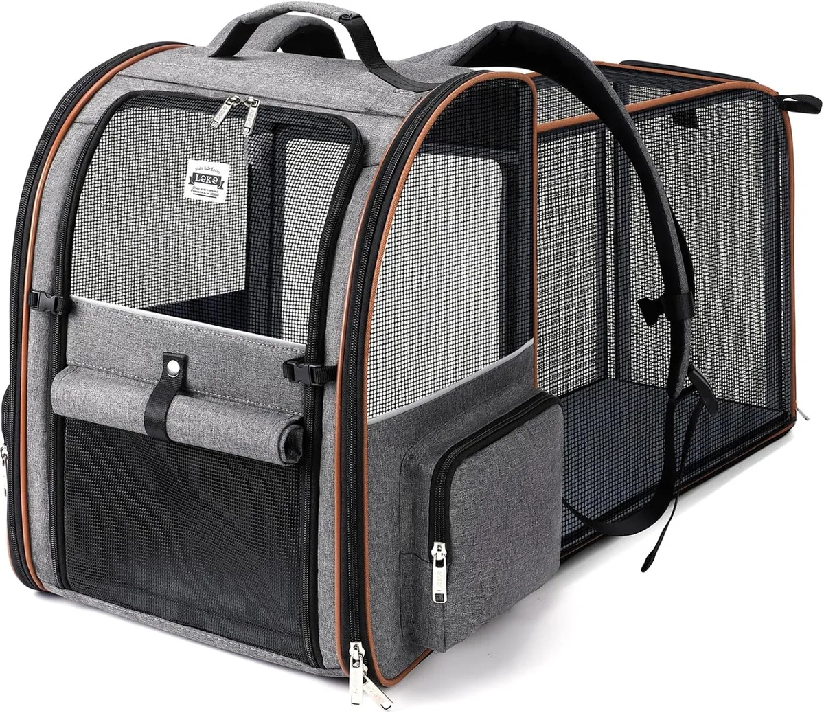Lekespring Transportín-Mochila para Gatos y Perros Pequeños, Extensible con 4 Entradas, Transpirable, Carga Máxima 12 kg