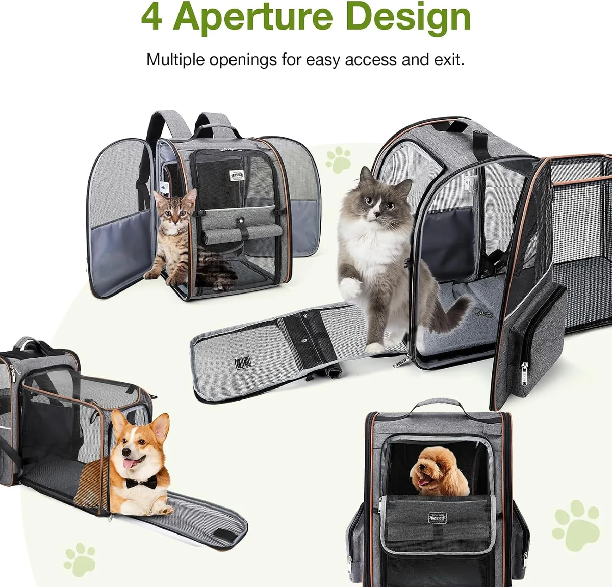 Lekespring Transportín-Mochila para Gatos y Perros Pequeños, Extensible con 4 Entradas, Transpirable, Carga Máxima 12 kg foto 4