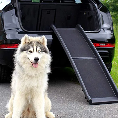 lionto Rampa Plegable para Perros y Coche, hasta 90 kg, 156 x 40 cm, Negro, Superficie antideslizante, estructura estable y diseño plegable para facilitar el acceso al coche foto 2