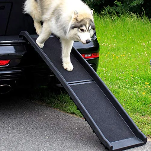 lionto Rampa Plegable para Perros y Coche, hasta 90 kg, 156 x 40 cm, Negro, Superficie antideslizante, estructura estable y diseño plegable para facilitar el acceso al coche foto 3