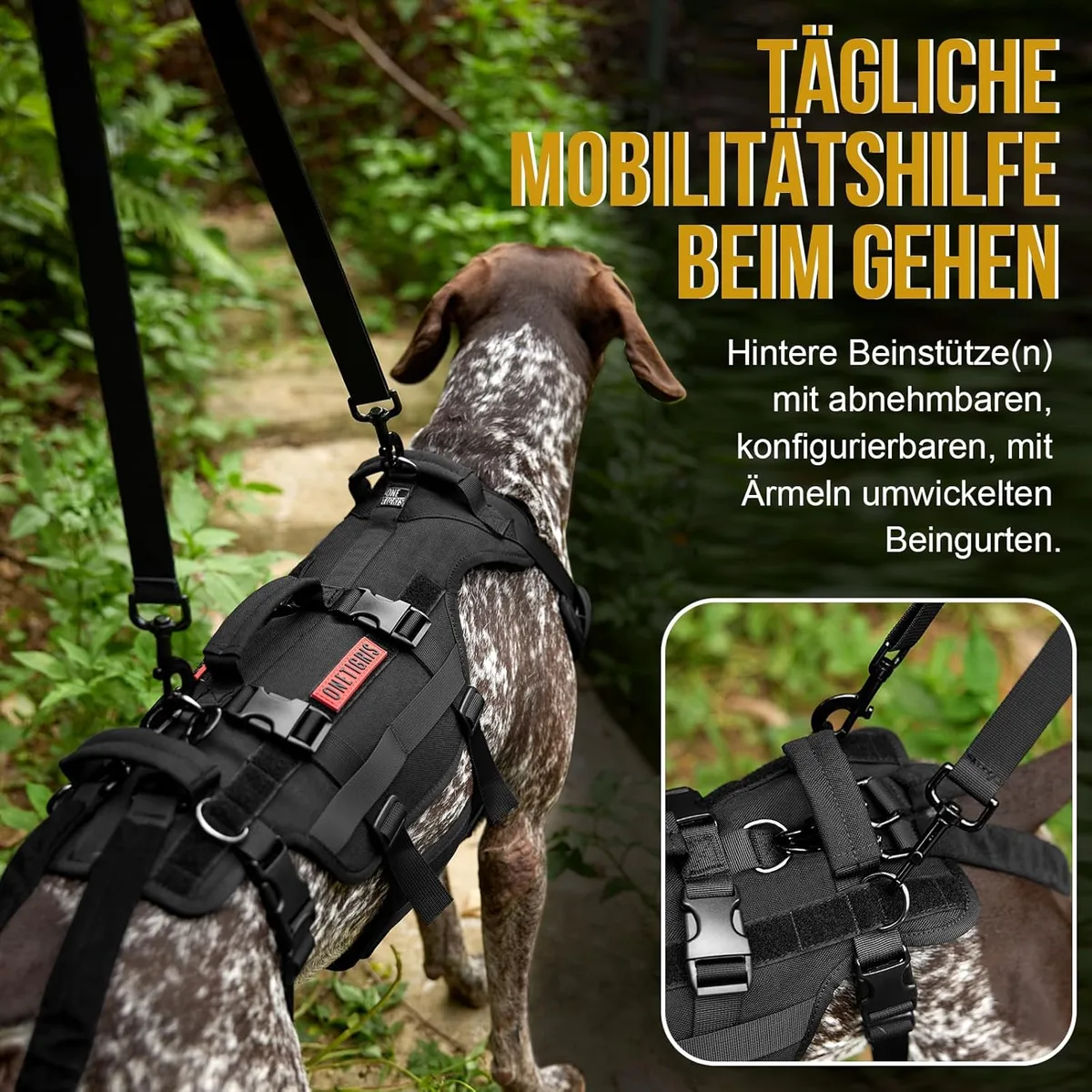 OneTigris Arnés de Apoyo Invictus para Perros Medianos y Grandes - Arnés de Elevación y Seguridad Con 3 Asas, Correas Ajustables Desmontables y Correas Traseras foto 4