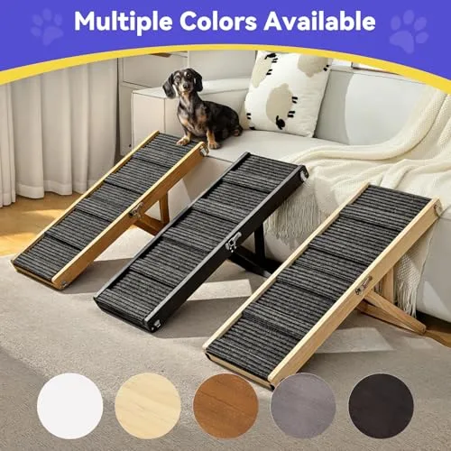 Pawaboo 2026 Upgrated Rampa Mejorada para Perros para Sofá Plegable, Madera, 5 Alturas Ajustables de 9.8" a 20.5", Escalones Estables para Mascotas Pequeños con Almohadilla Antideslizante foto 5