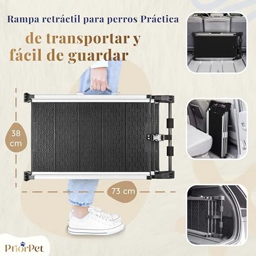 PRIORPET Rampa para Perros para Coche, Todoterreno - Rampas telescópicas Extensibles para Perros Grandes - Estable - Antideslizante - 90 kg de Capacidad - Clip de fijación foto 3
