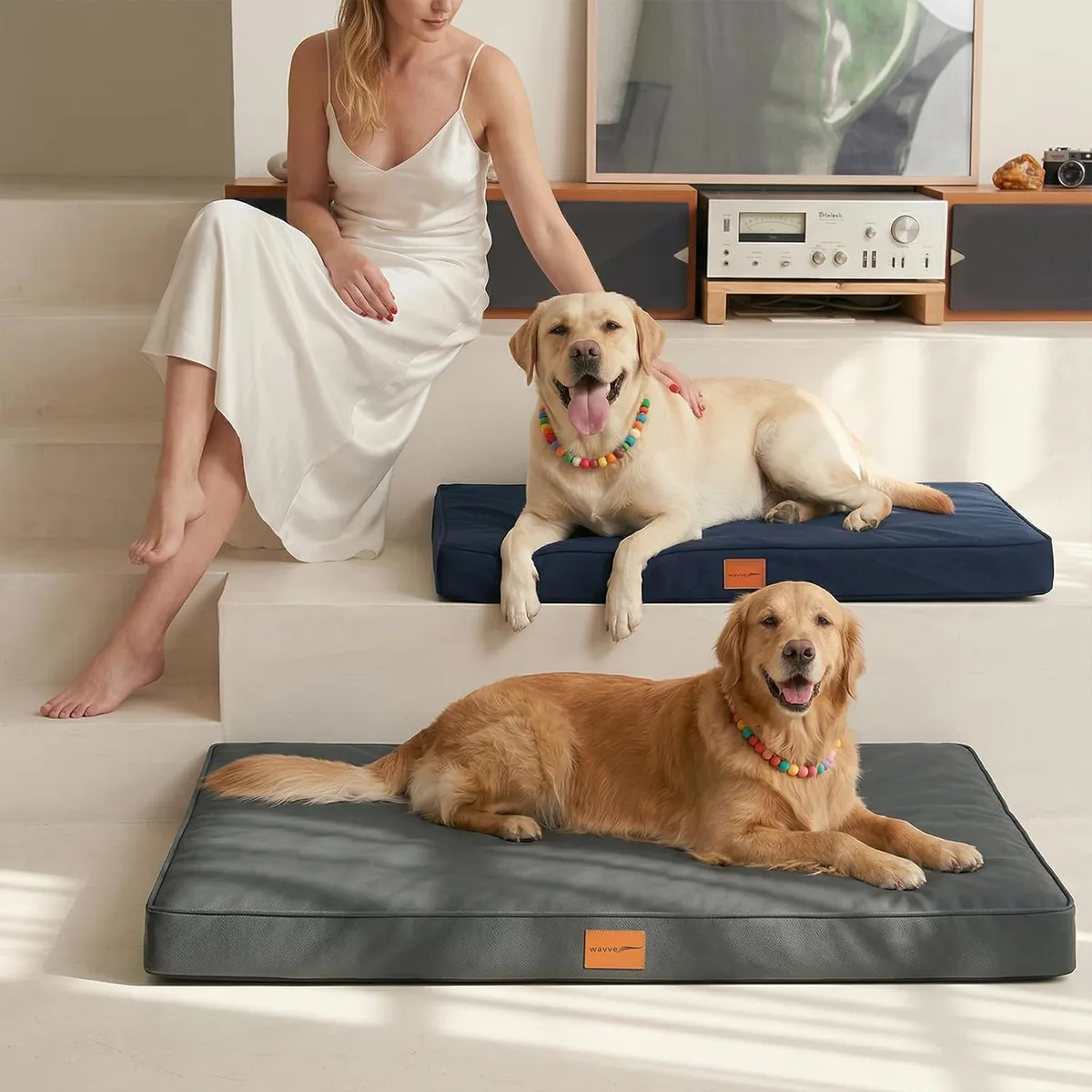 WAVVE Cama Perro Extra Grande Ortopédica 112x81x7.6 cm, Colchon Perro Desenfundable Impermeable Lavable Irrompible, Cama Can con Espuma De Caja De Huevos, Dog Bed XL, Gris foto 3