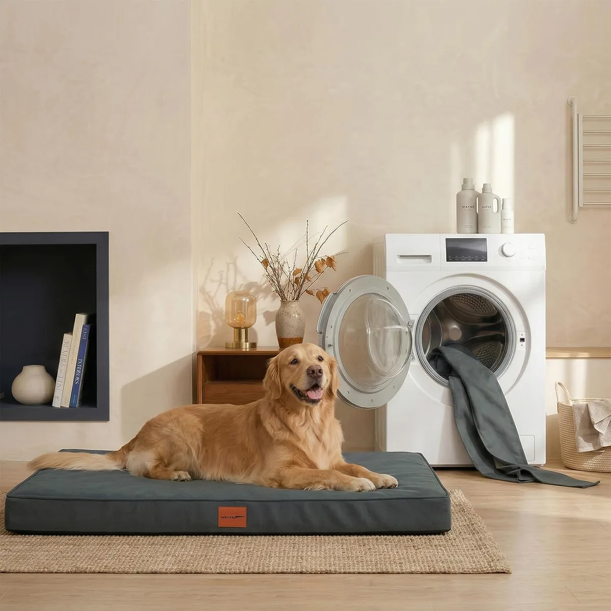 WAVVE Cama Perro Extra Grande Ortopédica 112x81x7.6 cm, Colchon Perro Desenfundable Impermeable Lavable Irrompible, Cama Can con Espuma De Caja De Huevos, Dog Bed XL, Gris foto 4